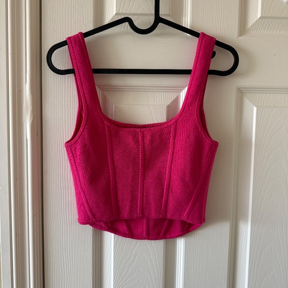 Wilfred Aritzia Natalie Knit Square-Neck Bustier Crop Tank Top Pink Size Medium - Picture 3 of 8